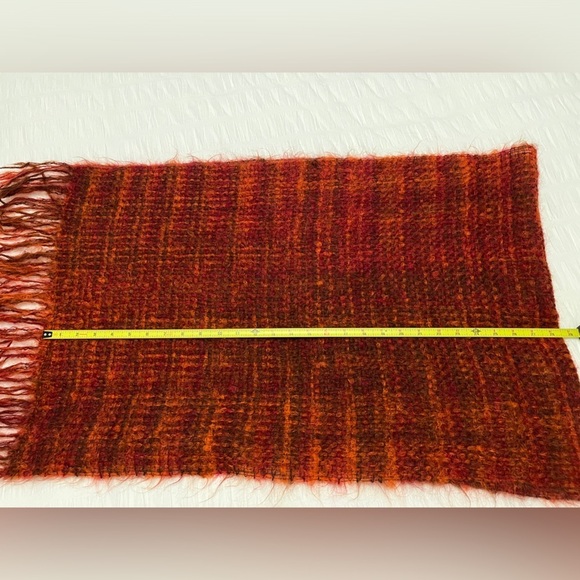 SCARF Shawl Oversize Fuzzy Fringe Woven Cozy Orange Warm Tones Winter Commute - Picture 10 of 10